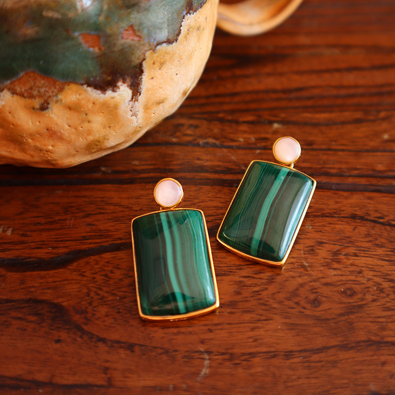 ZDE Orecchini In Titanio Con Malachite: Set Da 3 Paia, Retro Piatto 4/5mm, Ipoallergenici Per Orecchie Sensibili